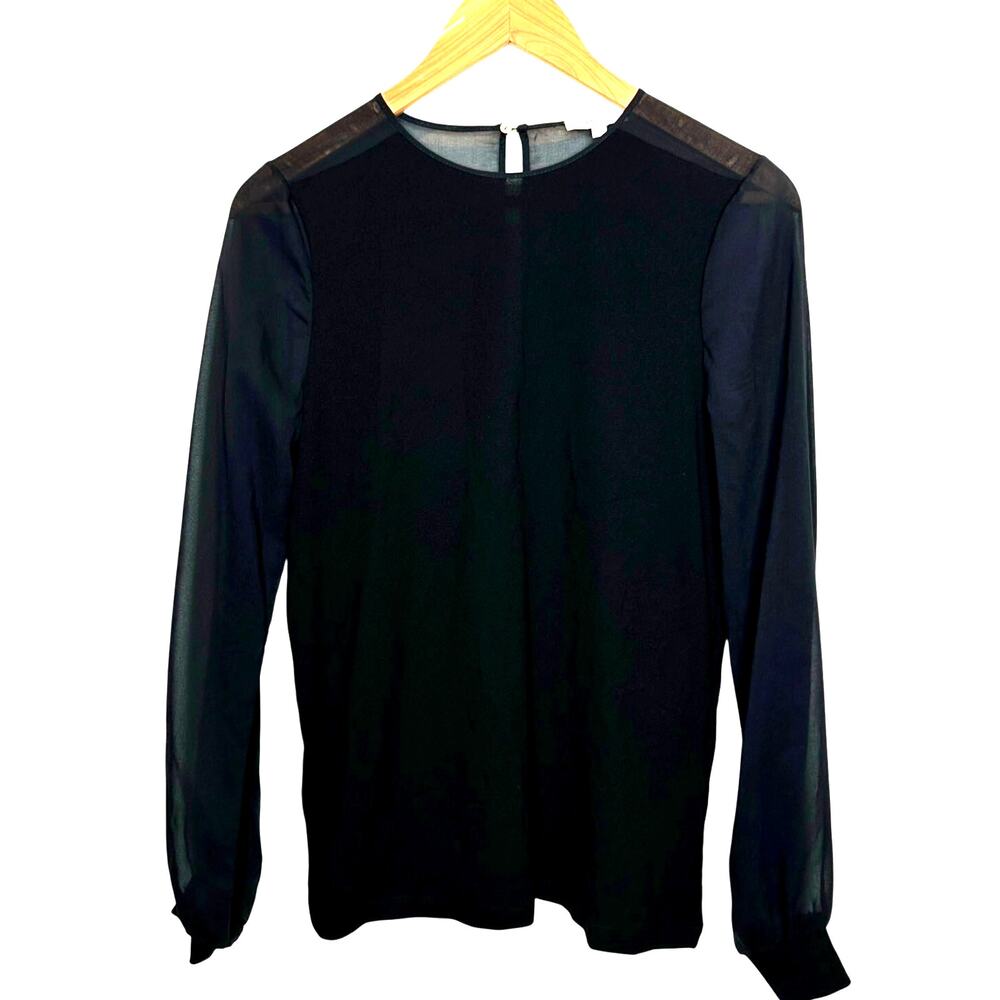 Reiss long sleeve sheer sleeve black women's dressy top blouse size XS